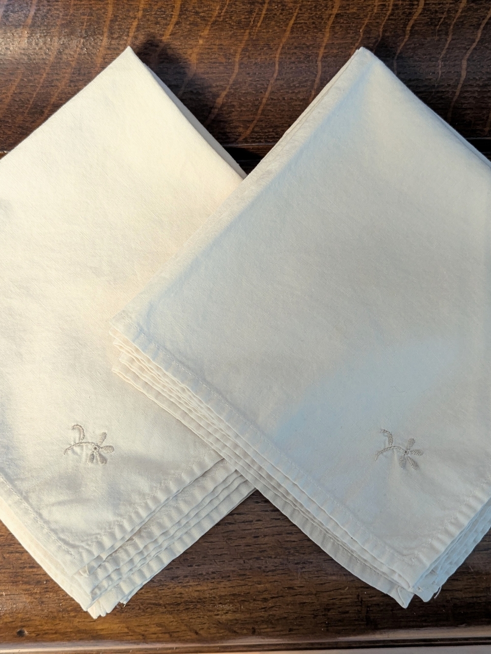 Cream Linen Tea Napkins Set of 8 Hand Embroidered Floral Satin Stitch 1950's